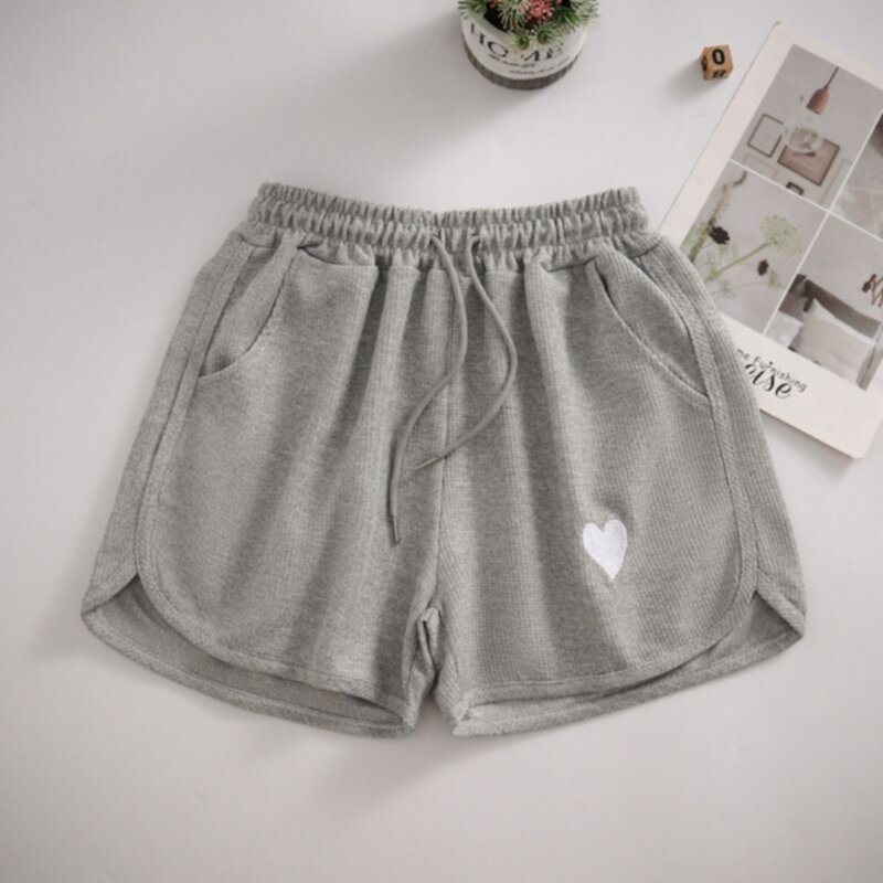 Cute Heart Embroidery Pattern Shorts Soft Sports Shorts